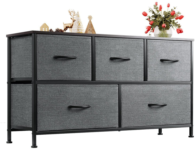 Homall Dresser for Bedroom with 5 Drawers, Wide Chest of Drawers, Fabric Dresser, Storage Organizer Unit with Fabric Bins