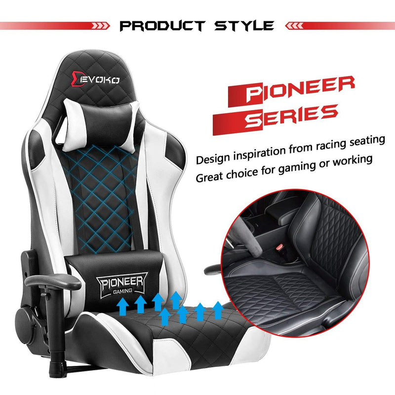 Devoko Pioneer Series Gaming Chair (White) - Furniwell