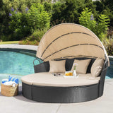 Homall Patio Furniture Outdoor Daybed with Retractable Canopy Rattan Wicker Furniture Sectional Seating with Washable Cushions for Patio Backyard Porch Pool Round Daybed Separated Seating