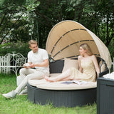 Homall Patio Furniture Outdoor Daybed with Retractable Canopy Rattan Wicker Furniture Sectional Seating with Washable Cushions for Patio Backyard Porch Pool Round Daybed Separated Seating
