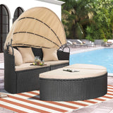 Homall Patio Furniture Outdoor Daybed with Retractable Canopy Rattan Wicker Furniture Sectional Seating with Washable Cushions for Patio Backyard Porch Pool Round Daybed Separated Seating