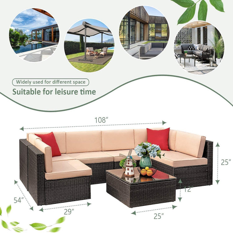 Homall 7 Pieces Patio Furniture Sets, All-Weather Wicker Outdoor Conversation Set, Sectional Rattan Couch Sofa Dining Table Chair Set