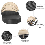 Homall Patio Furniture Outdoor Daybed with Retractable Canopy Rattan Wicker Furniture Sectional Seating with Washable Cushions for Patio Backyard Porch Pool Round Daybed Separated Seating