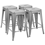 Homall 24 Inches Metal Bar Stools Indoor-Outdoor Counter Height Stackable Stools Set of 4