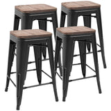 Homall Metal Bar Stools Indoor-Outdoor Stackable Modern 24 Inches Metal Counter Height Industrial Barstools with Wooden Seat Set of 4