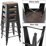 Homall Metal Bar Stools Indoor-Outdoor Stackable Modern 24 Inches Metal Counter Height Industrial Barstools with Wooden Seat Set of 4