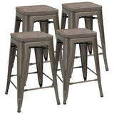 Homall Metal Bar Stools Indoor-Outdoor Stackable Modern 24 Inches Metal Counter Height Industrial Barstools with Wooden Seat Set of 4