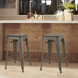 Homall Metal Bar Stools Indoor-Outdoor Stackable Modern 24 Inches Metal Counter Height Industrial Barstools with Wooden Seat Set of 4