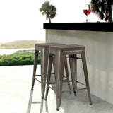 Homall Metal Bar Stools Indoor-Outdoor Stackable Modern 24 Inches Metal Counter Height Industrial Barstools with Wooden Seat Set of 4