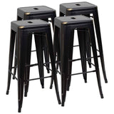 Homall 30 Inches Metal Bar Stools High Backless Stools Indoor-Outdoor Stackable Kitchen Stools Set of 4