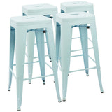 Homall 30 Inches Metal Bar Stools High Backless Stools Indoor-Outdoor Stackable Kitchen Stools Set of 4