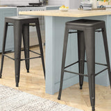 Homall 30 Inches Metal Bar Stools High Backless Stools Indoor-Outdoor Stackable Kitchen Stools Set of 4