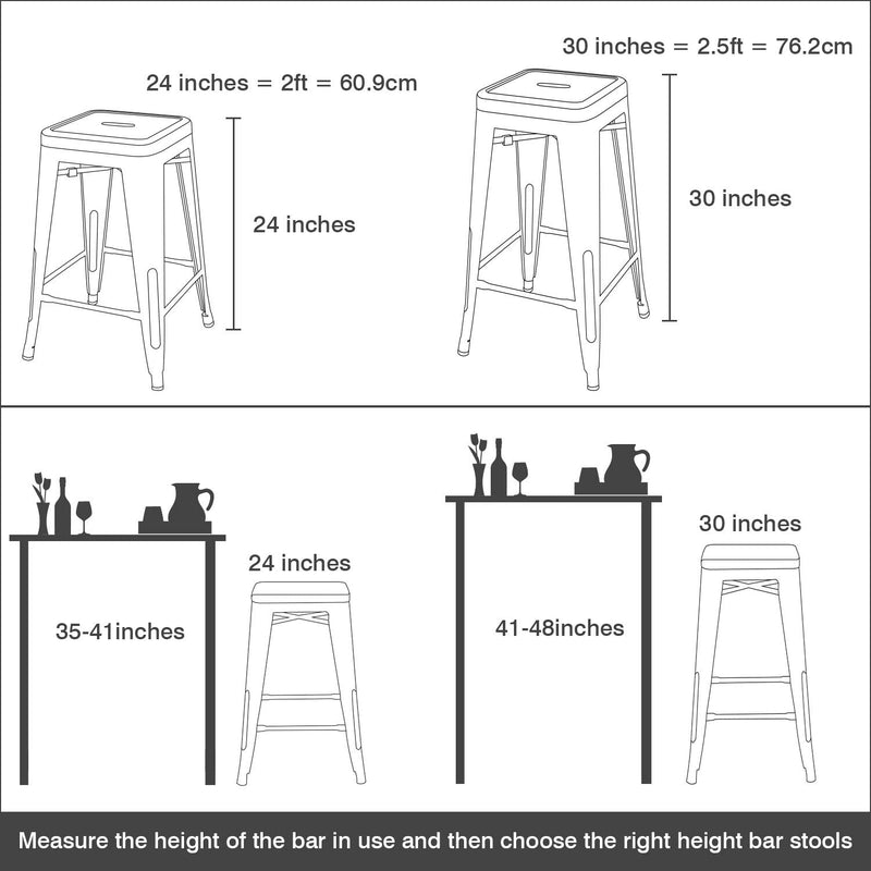 Homall Metal Bar Stool 30'' Indoor Outdoor Stackable Barstools Modern Industrial Square Wood Top Bar Stools Set of 4
