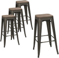Homall Metal Bar Stool 30'' Indoor Outdoor Stackable Barstools Modern Industrial Square Wood Top Bar Stools Set of 4