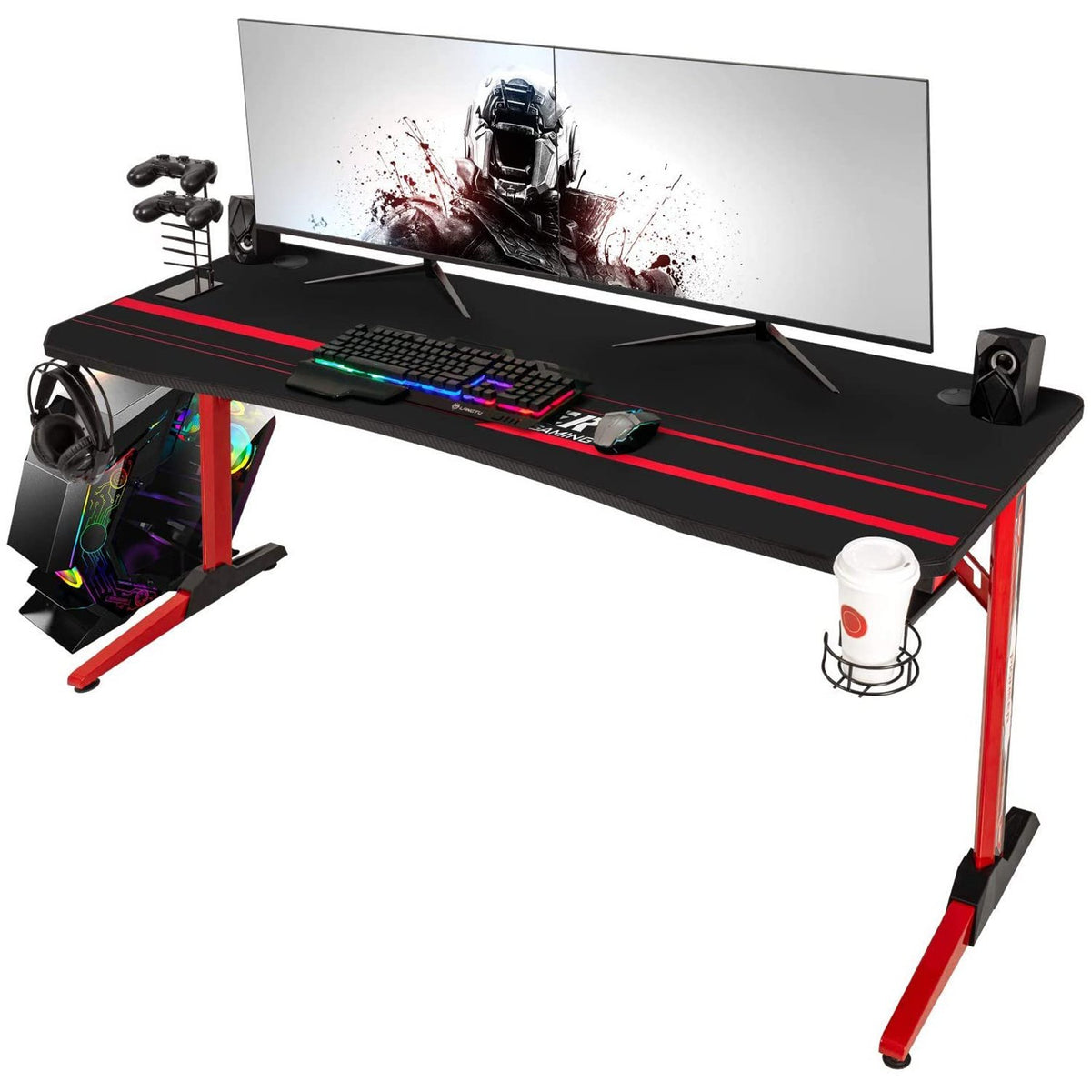 55 Inch Gaming Desk Y-Shaped PC high quality Computer Gaming Office Desk with Mouse Pad,Black