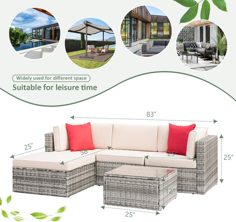Homall Patio Furniture Set 5 Pcs Outdoor Furniture with Ottoman Gray Rattan