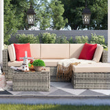 Homall Patio Furniture Set 5 Pcs Outdoor Furniture with Ottoman Gray Rattan