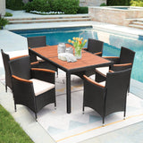 Homall 7 Pieces Patio Dining Set Outdoor Furniture With Acacia Wood Table And Resistant Feet With Rattan Chairs And Removable Cushions