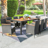 Homall 9 Pieces Patio Dining Set Outdoor Furniture Set Cushioned Rattan Chairs With Acacia Wood Table, Resistant Feet, Removable Cushions