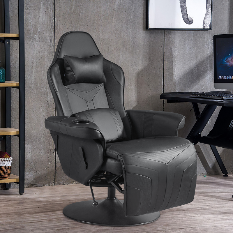 Homall Gaming Chair Computer Recliner Chair PU Leather Ergonomic Adjusted Reclining Single Sofa with Footrest Headrest and Lumbar Support, Black