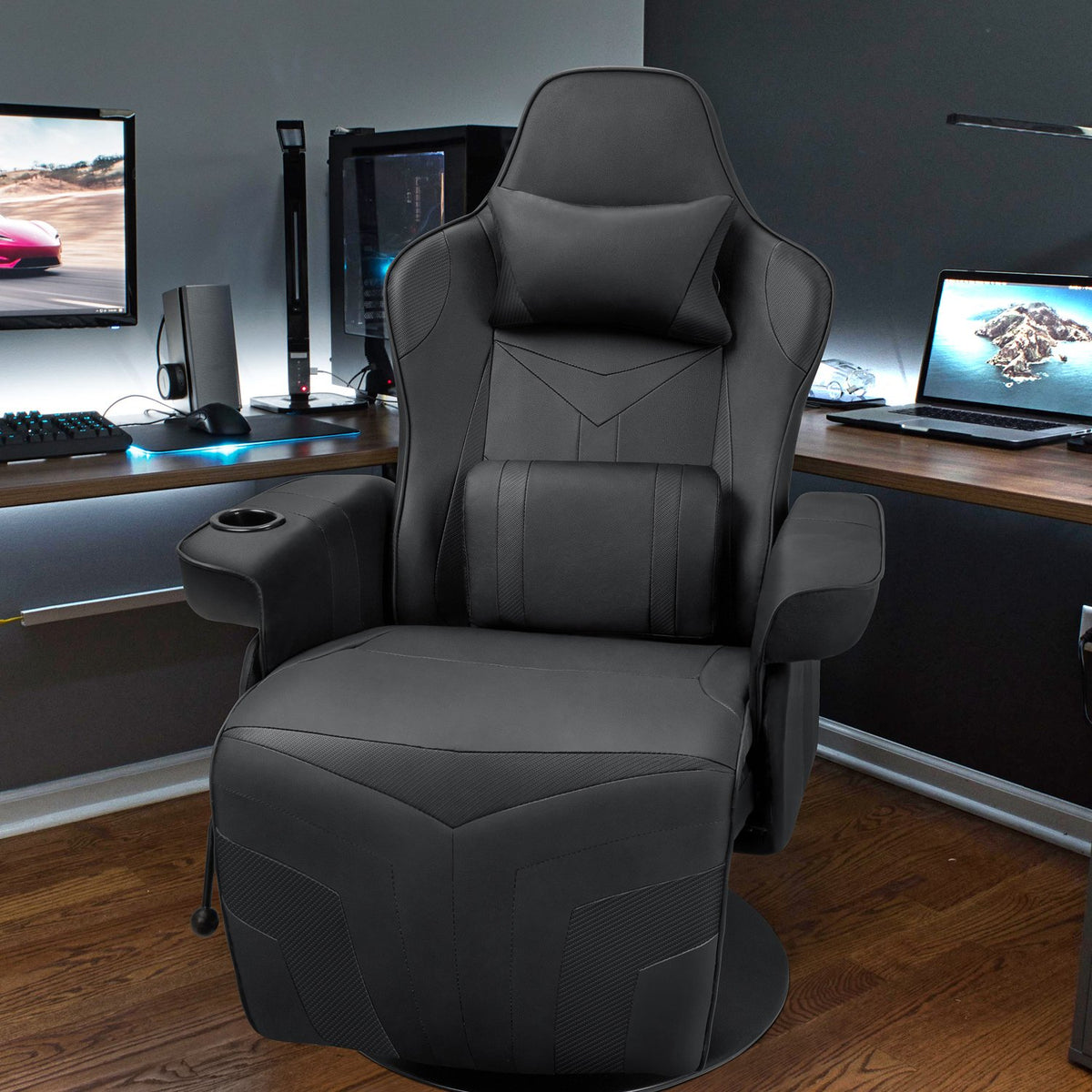Leather gaming chair recliner discount