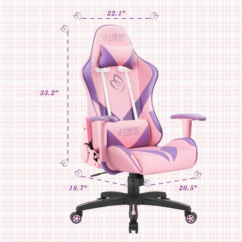 Homall Pink Gaming Chair High Back Leather Executive Adjustable Swivel Girl Gamer Chair with Headrest and Lumbar Support