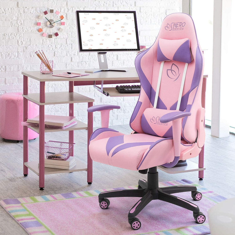Homall Pink Gaming Chair High Back Leather Executive Adjustable Swivel Girl Gamer Chair with Headrest and Lumbar Support