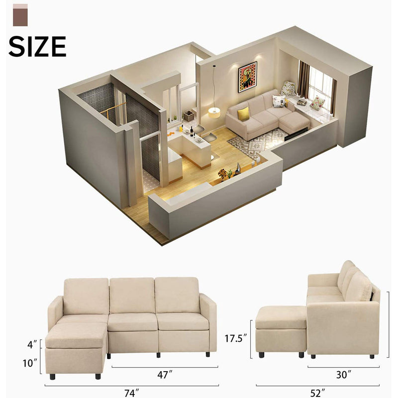 Homall Sectional Sofa Couch L Shaped Couch Modern Linen Fabric Convertible Living Room Sofa Set For Small Space