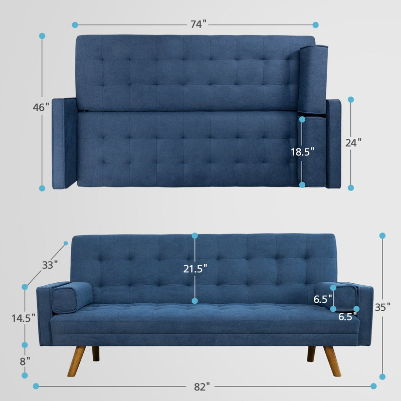 Homall Linen Futon Sofa Bed Pin Tufted Split Back Convertible Reclining Sofa Fabric Bench Seat