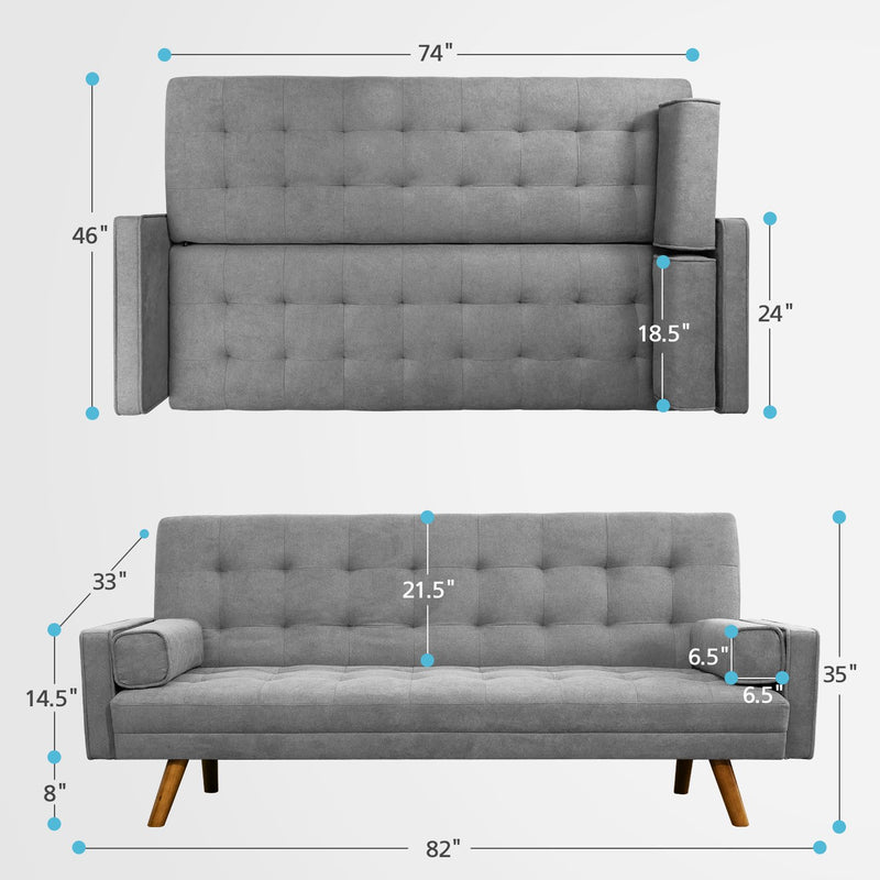Homall Linen Futon Sofa Bed Pin Tufted Split Back Convertible Reclining Sofa Fabric Bench Seat