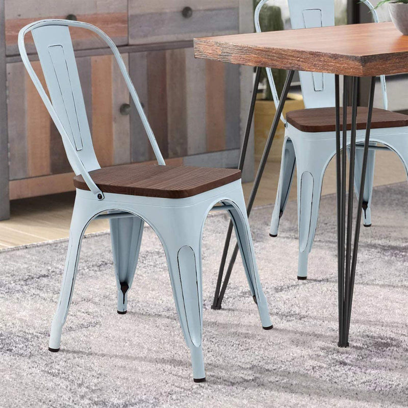 Homall Metal Dining Chair Indoor-Outdoor Use Stackable Chic Dining Bistro Cafe Side Metal Chairs Set of 4