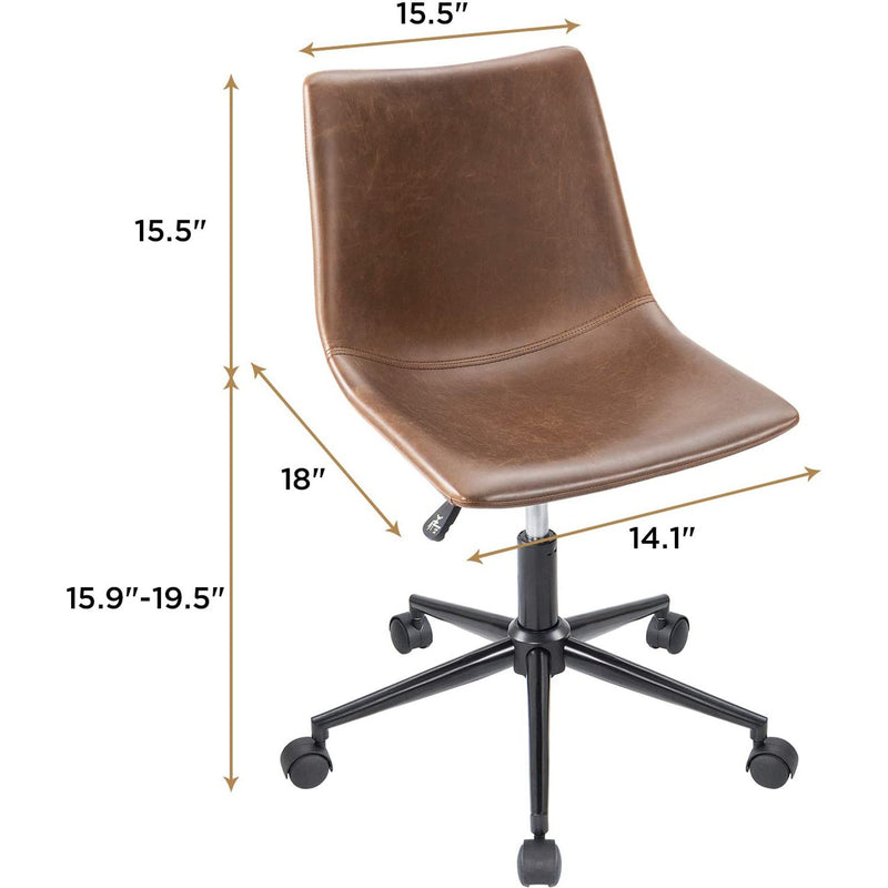 Homall Mid Back Task Chair Leather Adjustable Swivel Office Chair Bucket Seat Armless Computer Chair Modern Low Back Desk Conference Chair