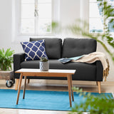 Homall Mid Century Modern Loveseat Couch PU Leather Sofa with Solid Wood Frame for Living Room, Black