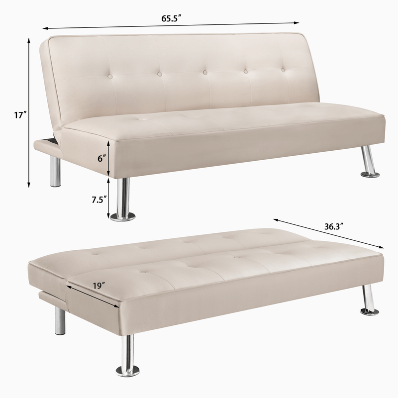 Homall Linen Fabric Futon Sofa Convertible Sofa Bed Modern Design Folding Recliner Lounge Couch for Living Room with Chrome Legs