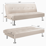 Homall Linen Fabric Futon Sofa Convertible Sofa Bed Modern Design Folding Recliner Lounge Couch for Living Room with Chrome Legs