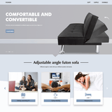 Homall Linen Fabric Futon Sofa Convertible Sofa Bed Modern Design Folding Recliner Lounge Couch for Living Room with Chrome Legs