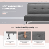 Homall Linen Fabric Futon Sofa Convertible Sofa Bed Modern Design Folding Recliner Lounge Couch for Living Room with Chrome Legs