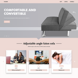 Homall Linen Fabric Futon Sofa Convertible Sofa Bed Modern Design Folding Recliner Lounge Couch for Living Room with Chrome Legs