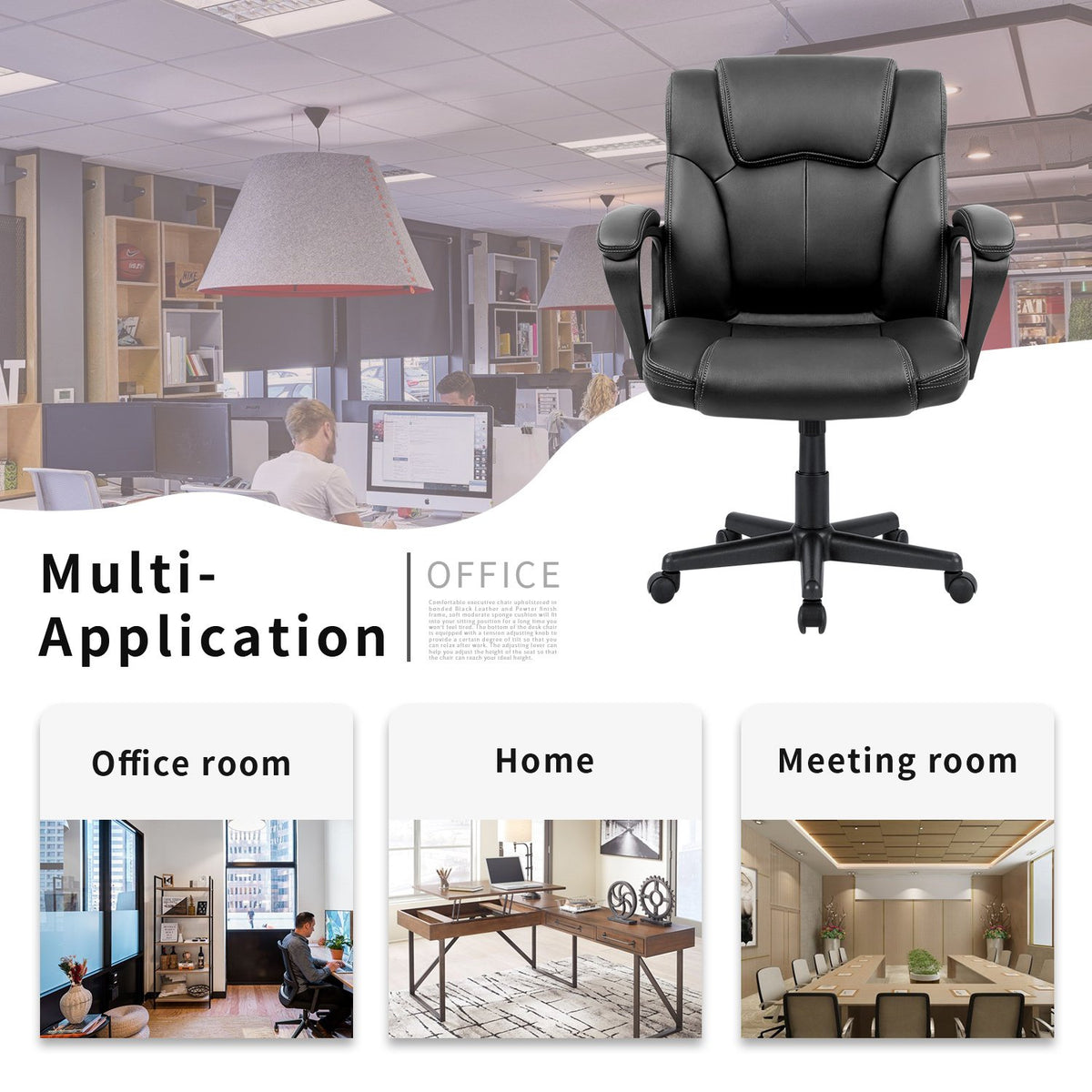 Homall Office Chair Mid Back PU Leather Ergonomic Executive Chair with