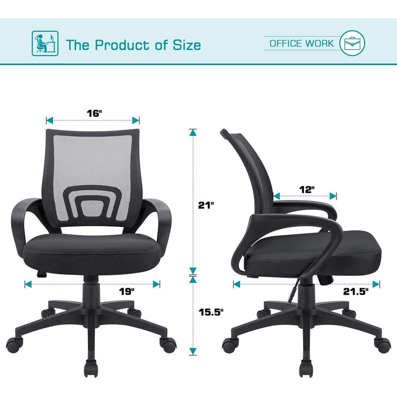 Homall Office Chair Ergonomic Mid Back Swivel Mesh Chair Height Adjustable Lumbar Support Computer Desk Chair with Armrest