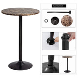 Homall Bistro Pub Table Round Bar Height Cocktail Table Metal Base MDF Top Obsidian Table with Black Leg