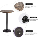 Homall Bistro Pub Table Round Bar Height Cocktail Table Metal Base MDF Top Obsidian Table with Black Leg