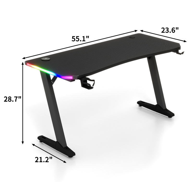 Homall RGB LED Lights Gaming Desk, With Light Remote Control and Cup Holder, Headphone Hook