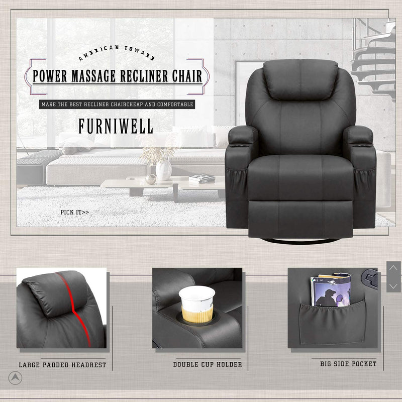 Homall PU Leather Swivel rocker Recliner Chair Electric Massage Recliner