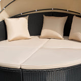 Homall Patio Furniture Outdoor Daybed with Retractable Canopy Rattan Wicker Furniture Sectional Seating with Washable Cushions for Patio Backyard Porch Pool Round Daybed Separated Seating