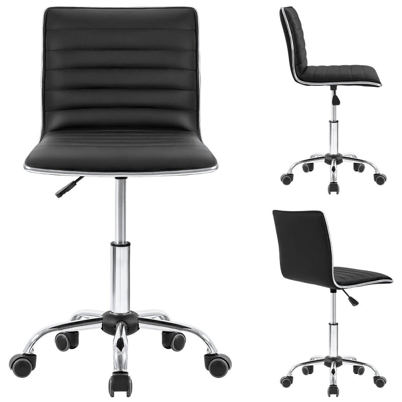 Homall Office Chair Armless Ribbed Task Chair Low Back Home Desk Chair Swivel Rolling Leather Computer Chairs