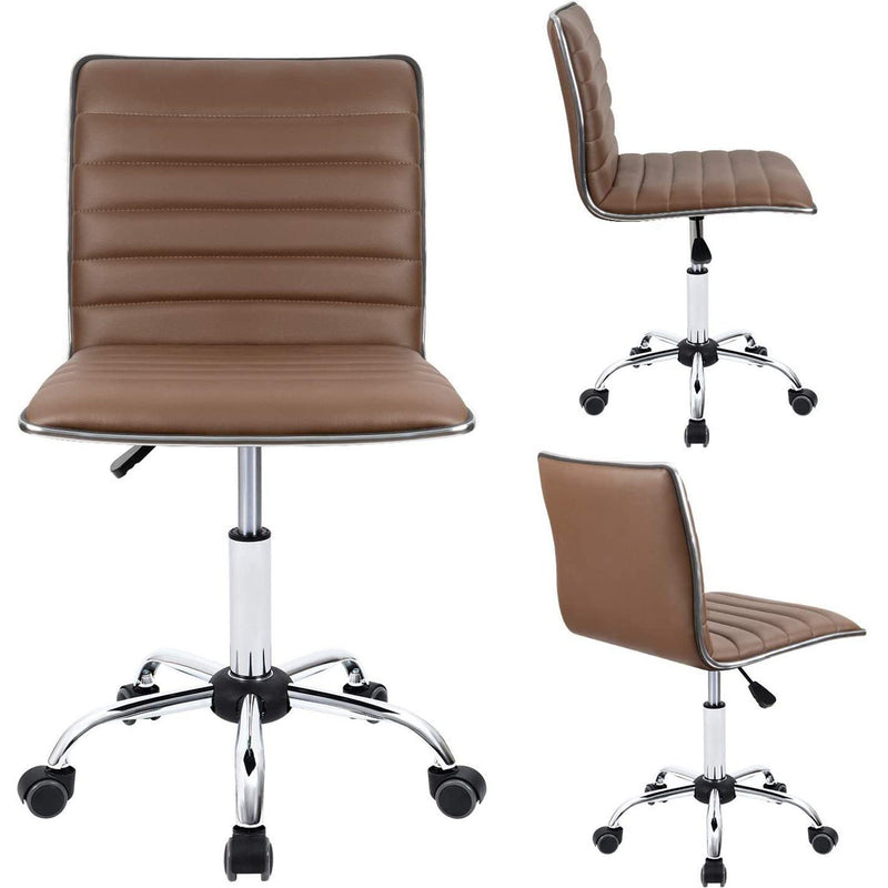 Homall Office Chair Armless Ribbed Task Chair Low Back Home Desk Chair Swivel Rolling Leather Computer Chairs