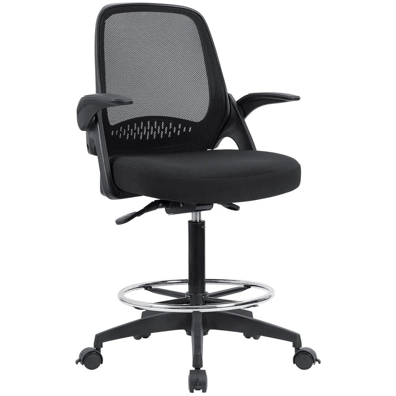 Homall Drafting Chair Office Chair Executive Computer Standing Desk Chair with Flip-up Armrests, Lockable Wheels and Adjustable Footrest Ring