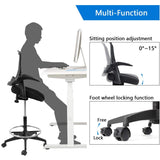 Homall Drafting Chair Office Chair Executive Computer Standing Desk Chair with Flip-up Armrests, Lockable Wheels and Adjustable Footrest Ring