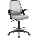 Homall Drafting Chair Office Chair Executive Computer Standing Desk Chair with Flip-up Armrests, Lockable Wheels and Adjustable Footrest Ring